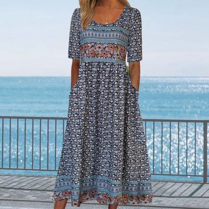 Dinara - Rochie Elegantă cu Imprimeu Boho