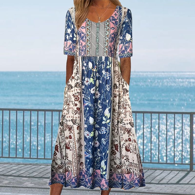 Dinara - Rochie Elegantă cu Imprimeu Boho