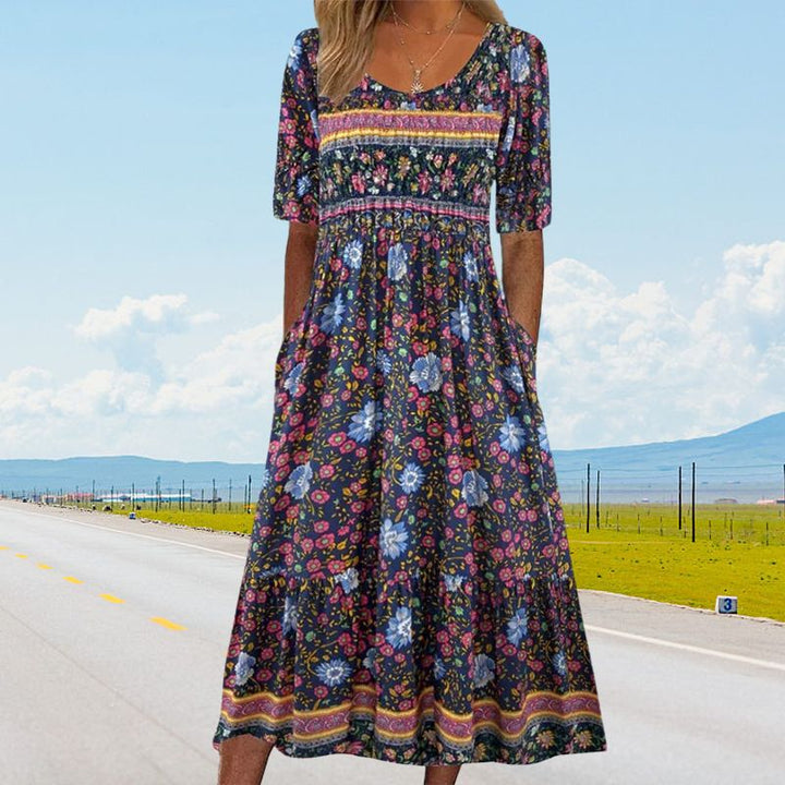 Dinara - Rochie Elegantă cu Imprimeu Boho