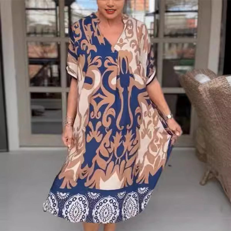 Rilana - Rochie Midi Cu Decolteu în V și Imprimeu Lejer