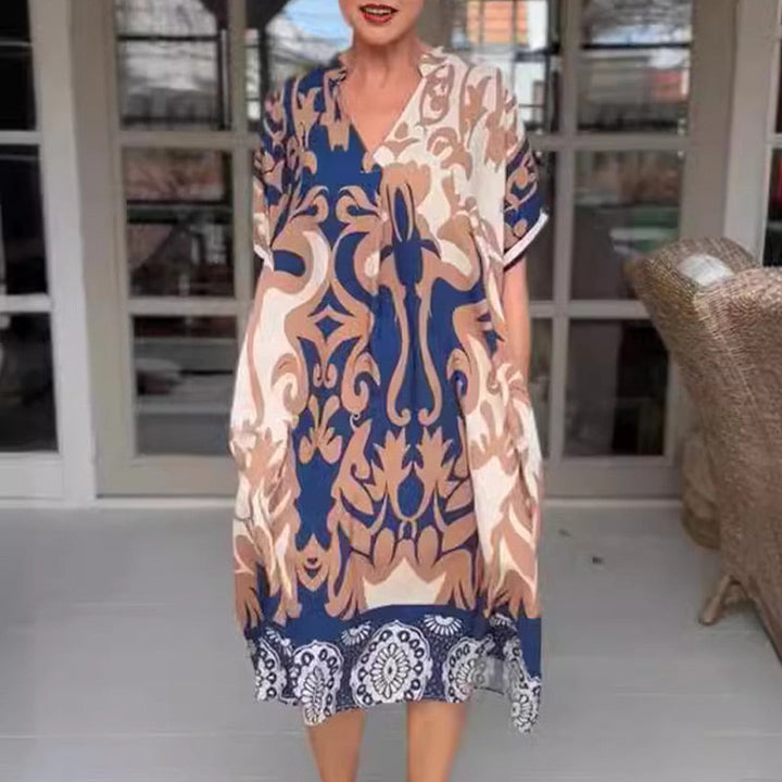 Rilana - Rochie Midi Cu Decolteu în V și Imprimeu Lejer