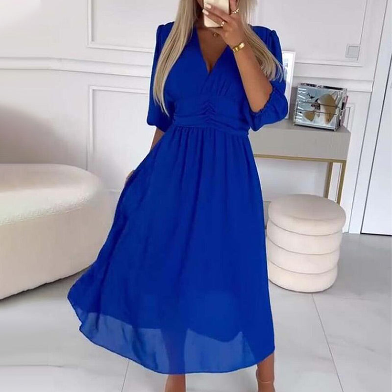 Svana - Rochie Ușoară din Sifon cu Decolteu în V