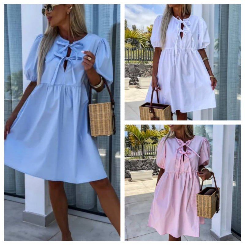 Oana - Rochie Elegantă Cu Papion și Mâneci Bufante