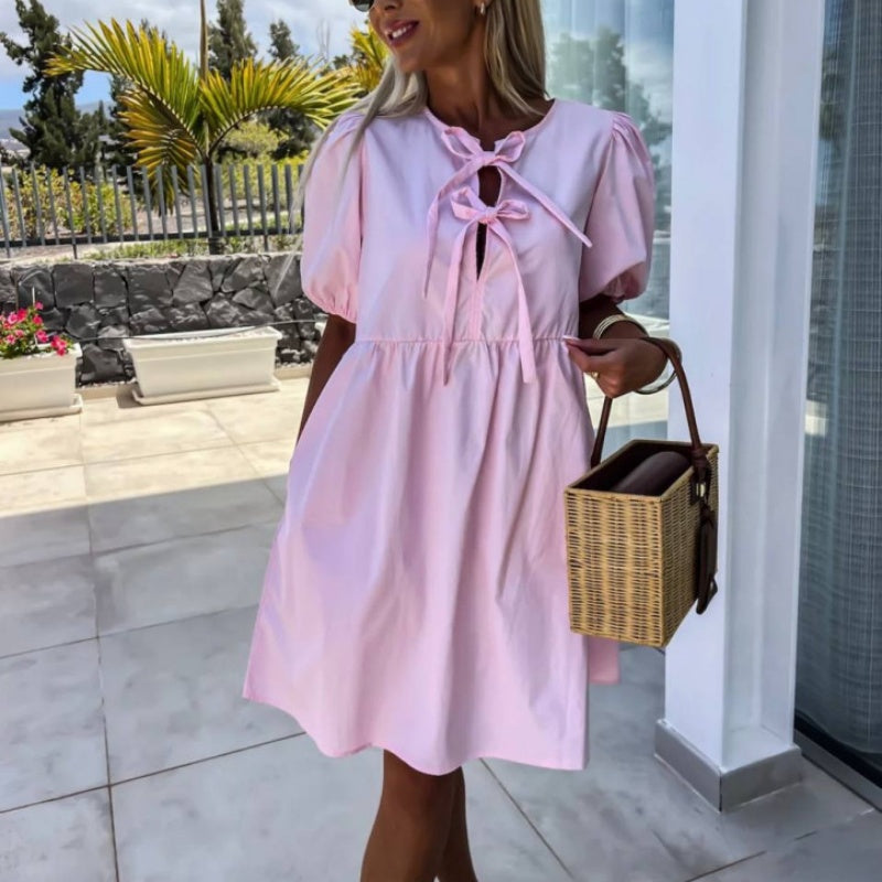 Oana - Rochie Elegantă Cu Papion și Mâneci Bufante