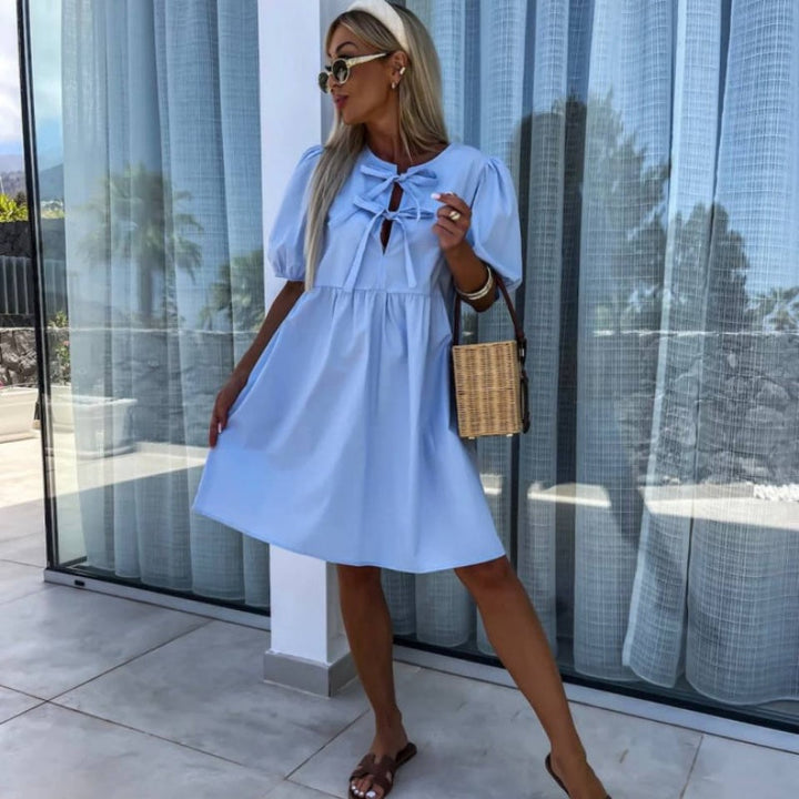 Oana - Rochie Elegantă Cu Papion și Mâneci Bufante