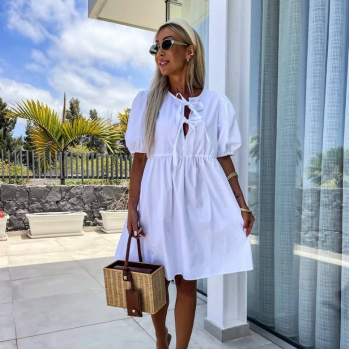 Oana - Rochie Elegantă Cu Papion și Mâneci Bufante