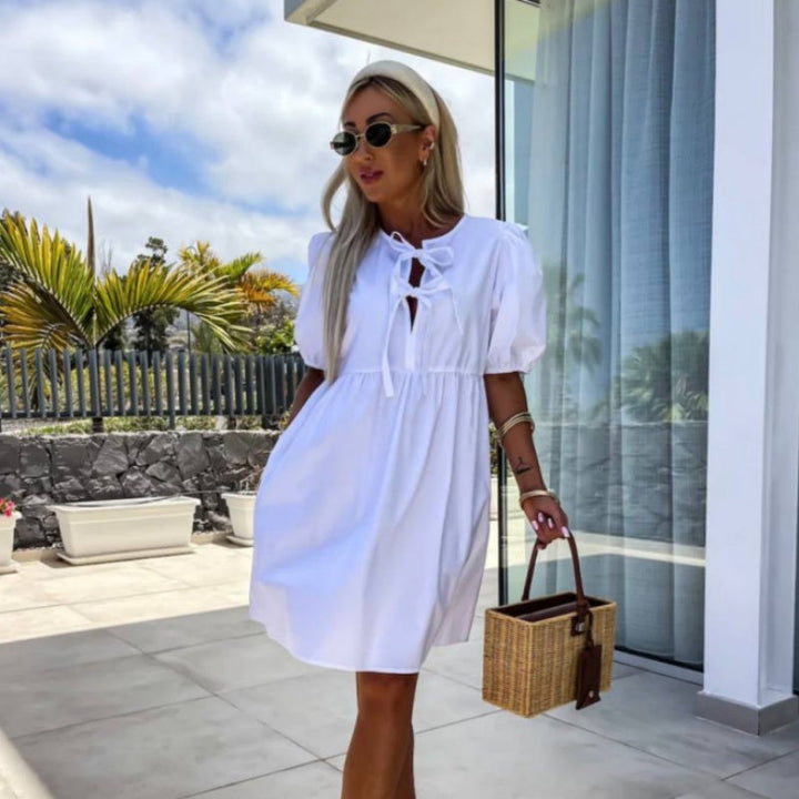 Oana - Rochie Elegantă Cu Papion și Mâneci Bufante