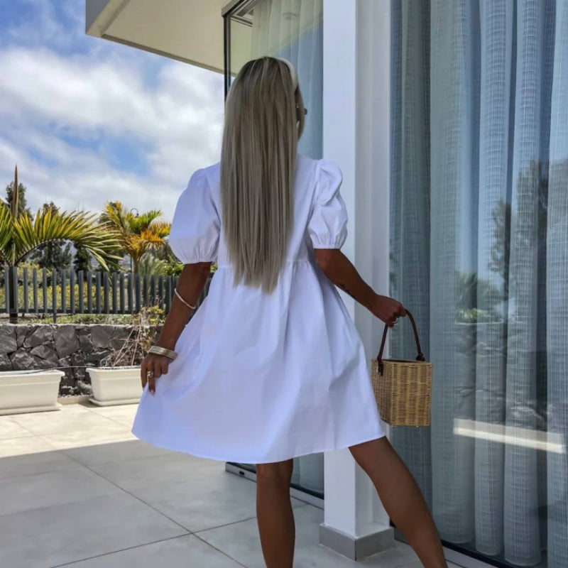 Oana - Rochie Elegantă Cu Papion și Mâneci Bufante