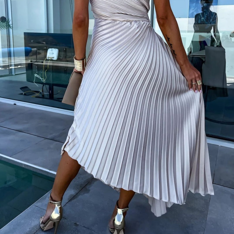 Breena - Rochie Maxi Elegantă Cu Un Umăr Plisată