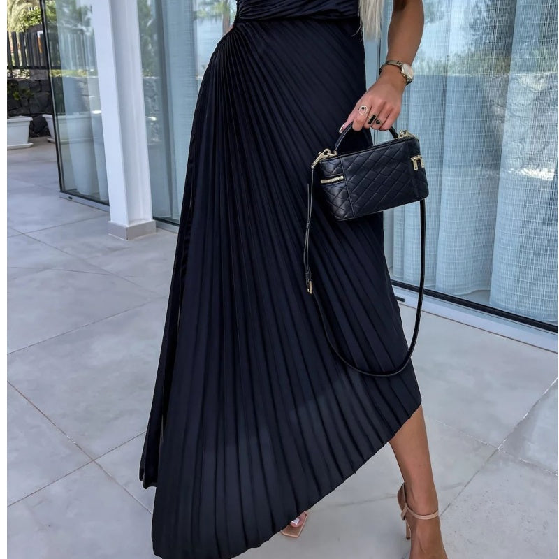 Breena - Rochie Maxi Elegantă Cu Un Umăr Plisată