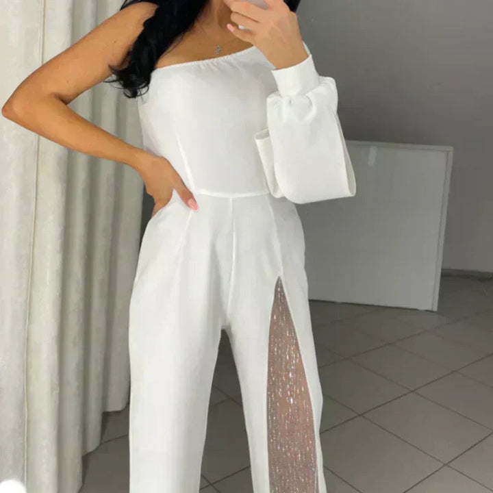 Azlina - Salopetă Cu Un Umăr Si Croi Evazat