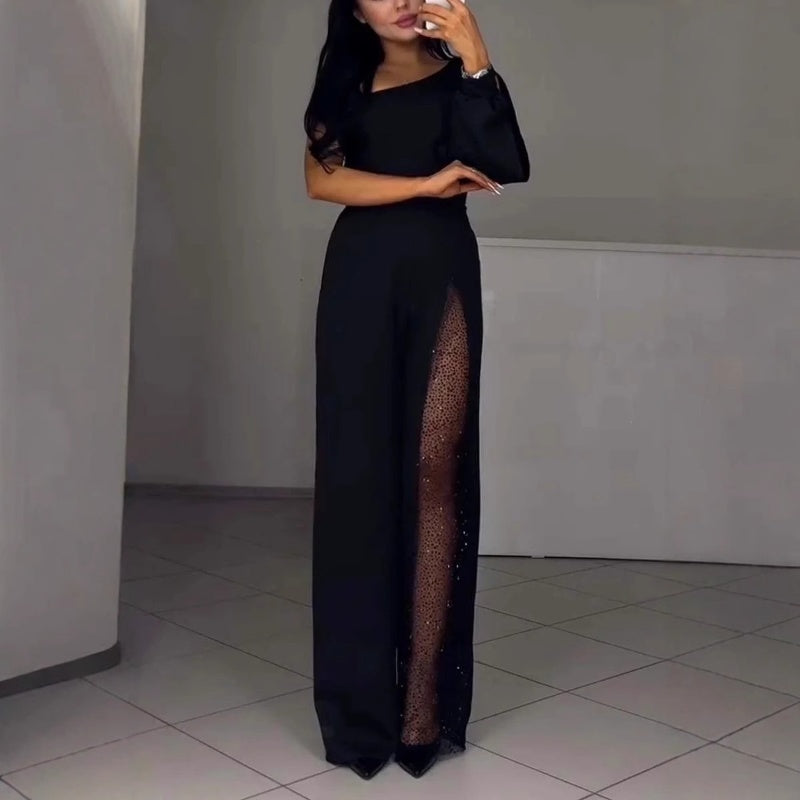 Azlina - Salopetă Cu Un Umăr Si Croi Evazat