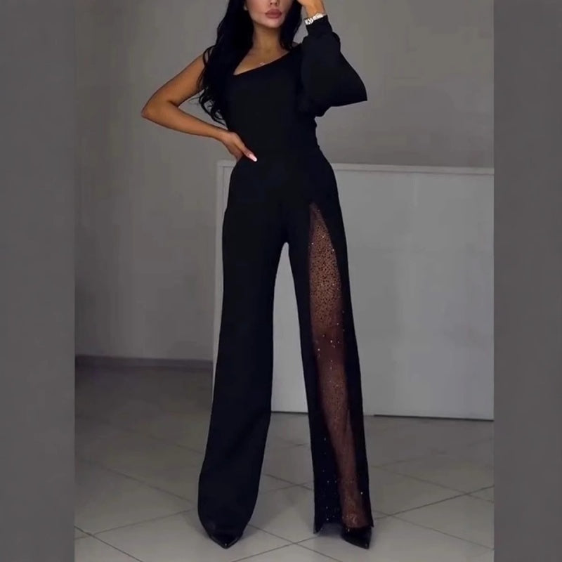 Azlina - Salopetă Cu Un Umăr Si Croi Evazat
