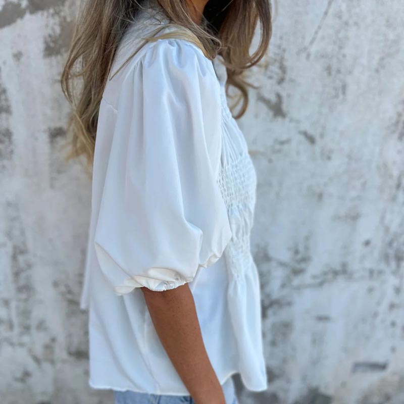 Megan - Bluză cu Mâneci Bufante și Nasturi