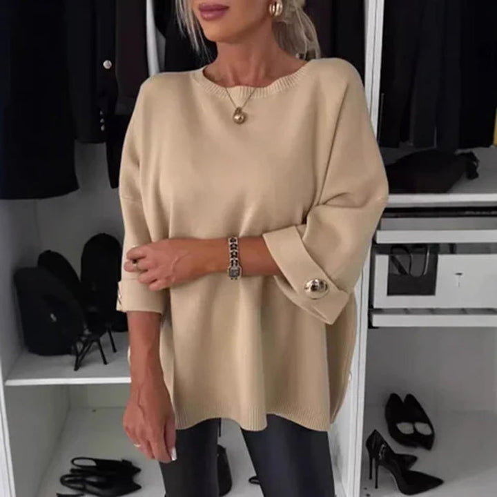 Zelinda - Bluză Casual Cu Guler Rotund și Mâneci Lungi