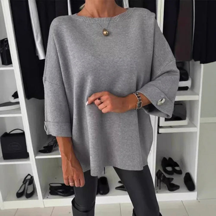 Zelinda - Bluză Casual Cu Guler Rotund și Mâneci Lungi