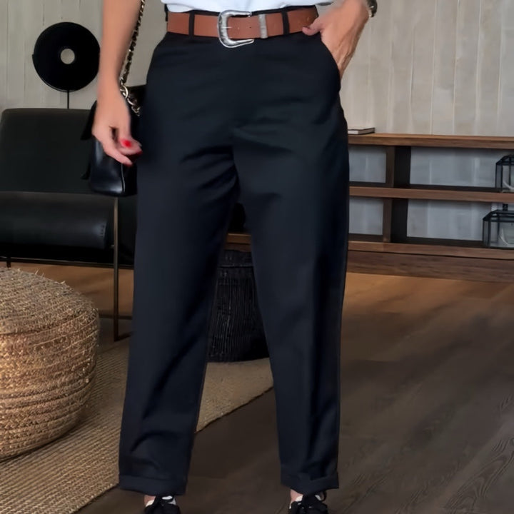Asuman - Pantaloni Casual Drepți Cu Talie înaltă