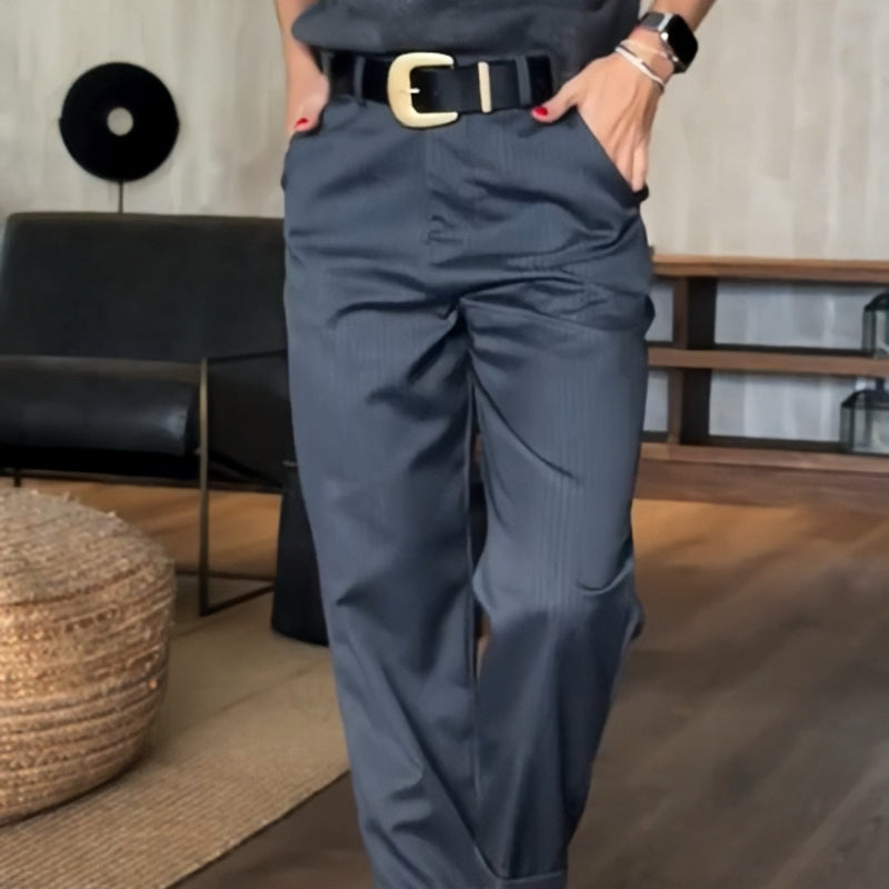 Asuman - Pantaloni Casual Drepți Cu Talie înaltă