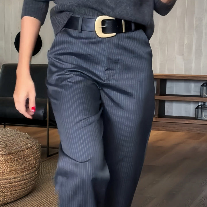 Asuman - Pantaloni Casual Drepți Cu Talie înaltă
