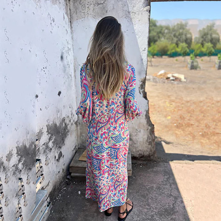Lowri - Rochie Maxi Elegantă Cu Decolteu In V Si Buzunare