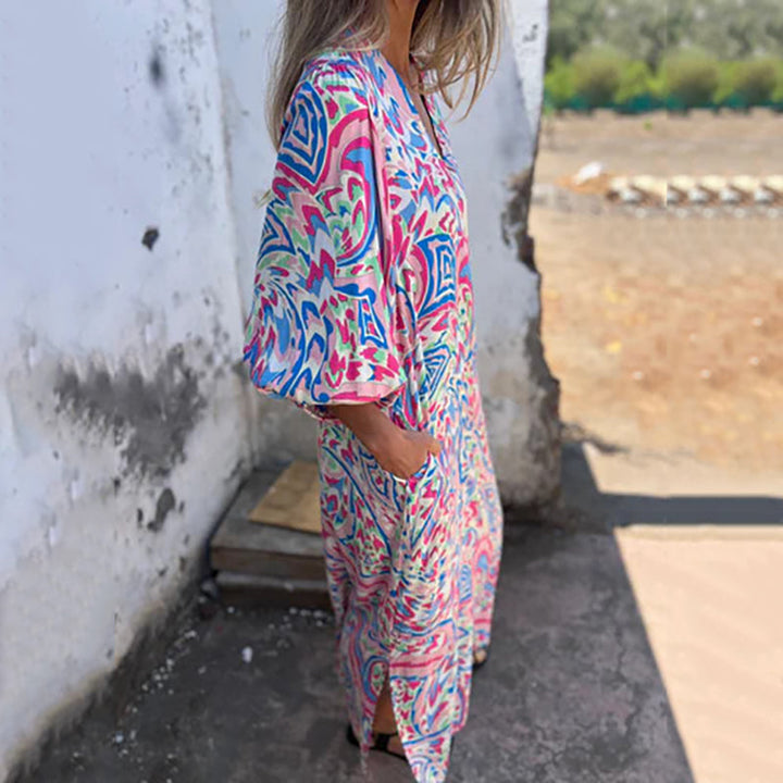 Lowri - Rochie Maxi Elegantă Cu Decolteu In V Si Buzunare