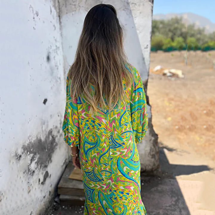 Lowri - Rochie Maxi Elegantă Cu Decolteu In V Si Buzunare