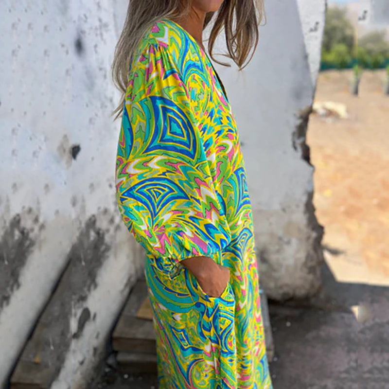 Lowri - Rochie Maxi Elegantă Cu Decolteu In V Si Buzunare