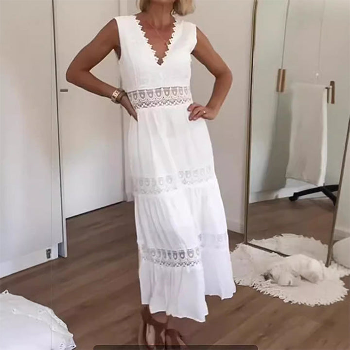 Melyssa - Rochie Maxi cu Spate din Dantelă și Decolteu în V