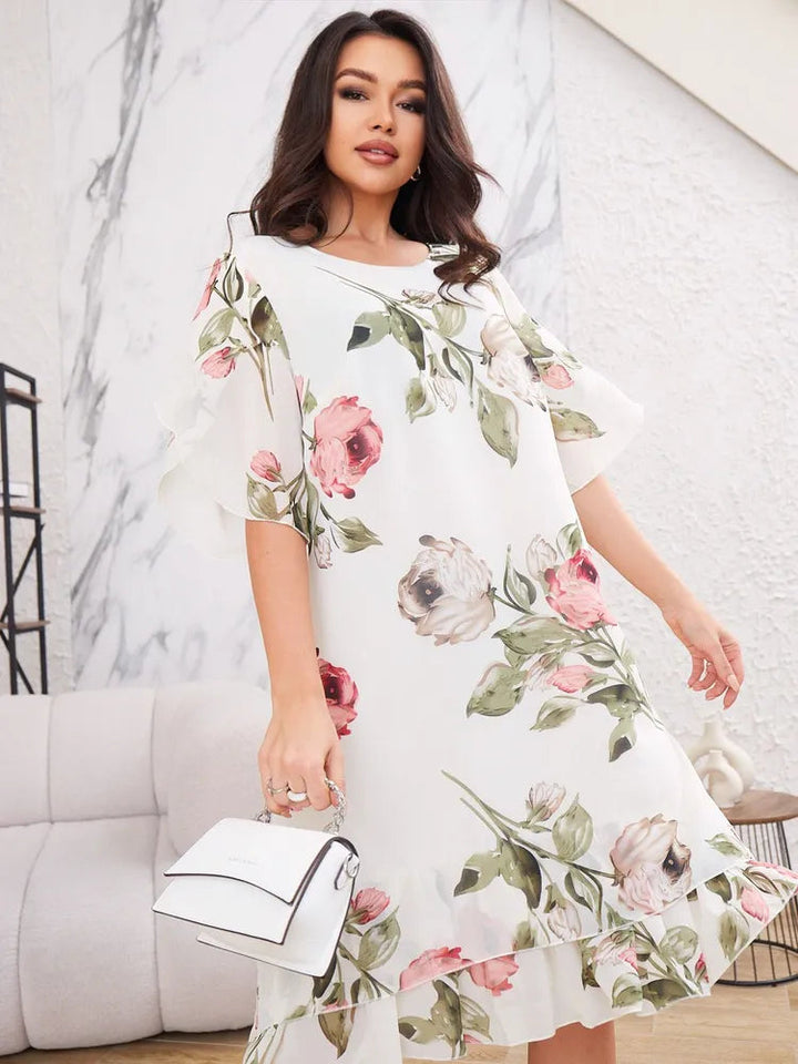 Merita - Rochie Elegantă Din Sifon Cu Petale