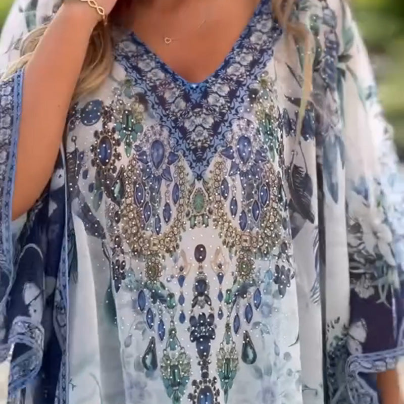 Joleena - Rochie Asimetrică, Largă, Cu Decolteu în V