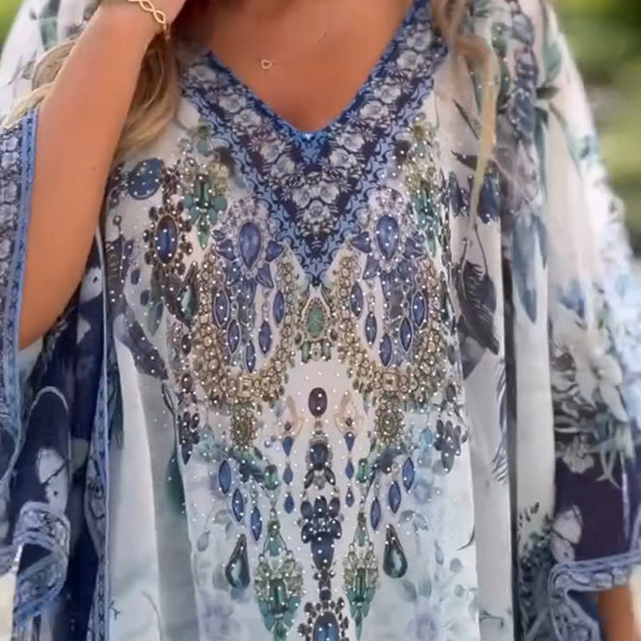 Joleena - Rochie Asimetrică, Largă, Cu Decolteu în V