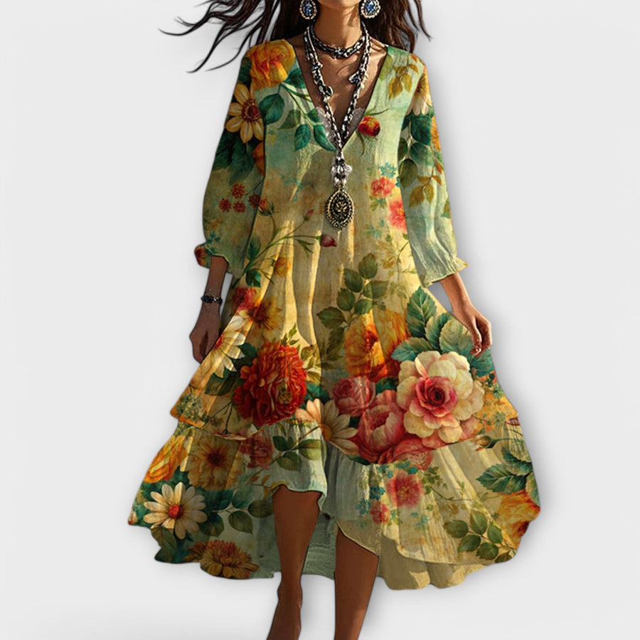 Shanae - Rochie Midi Florală Cu Eleganță