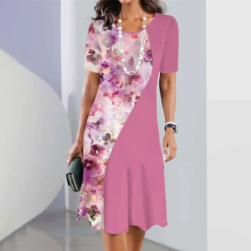 Ursulla - Rochie Elegantă Cu Guler Rotund Și Imprimeu Floral