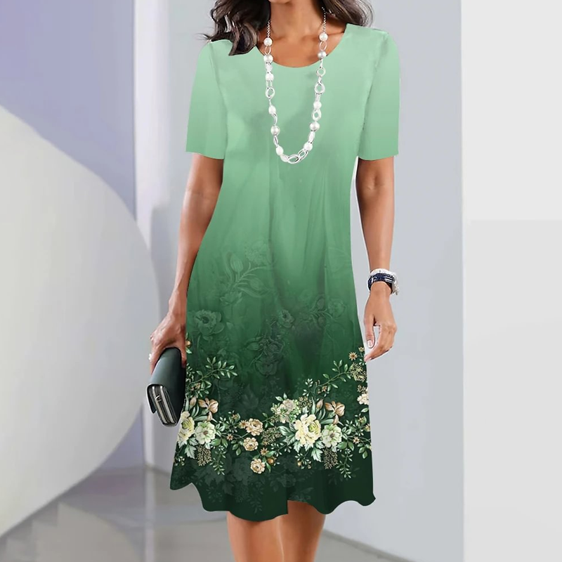 Ursulla - Rochie Elegantă Cu Guler Rotund Și Imprimeu Floral