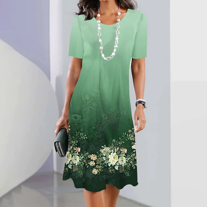 Ursulla - Rochie Elegantă Cu Guler Rotund Și Imprimeu Floral