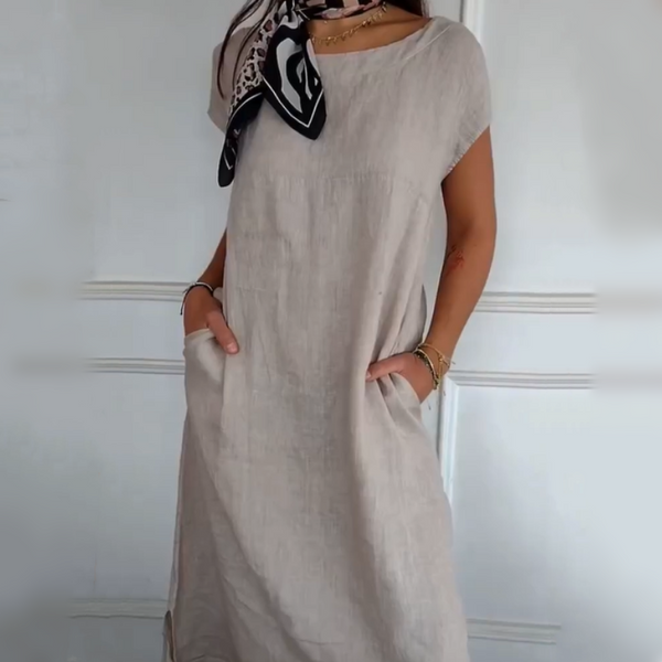 Erietta - Rochie Din in Cu Gât Rotund și Croială Lejeră