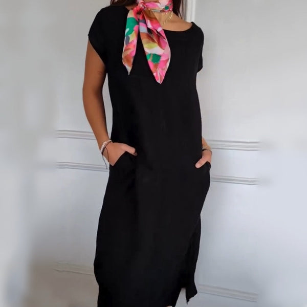 Erietta - Rochie Din in Cu Gât Rotund și Croială Lejeră