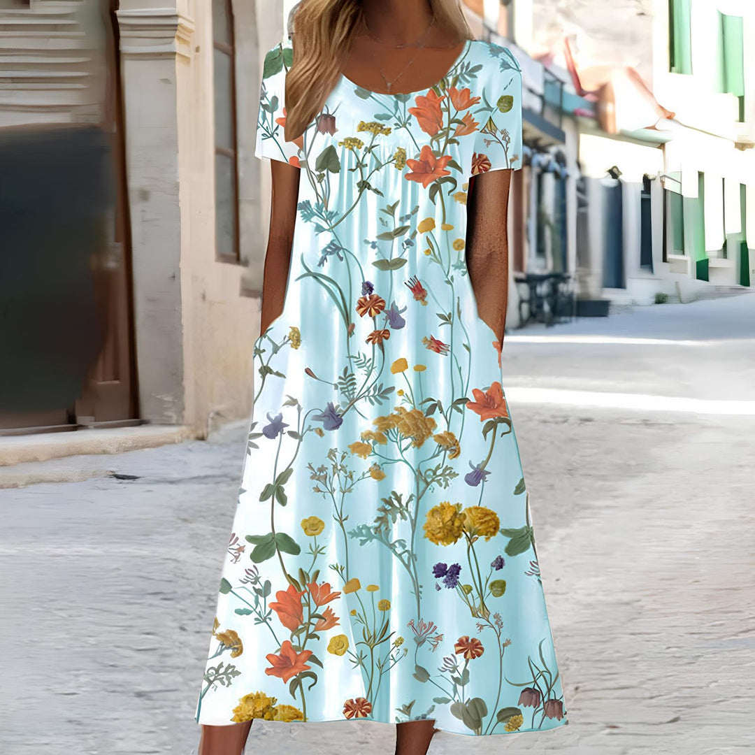 Ndatipo - Rochie Vaporoasă cu Imprimeu Floral Delicat