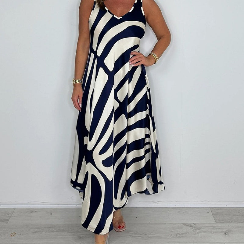 Rodica - Rochie Maxi Elegantă Fără Mâneci Cu Decolteu în V