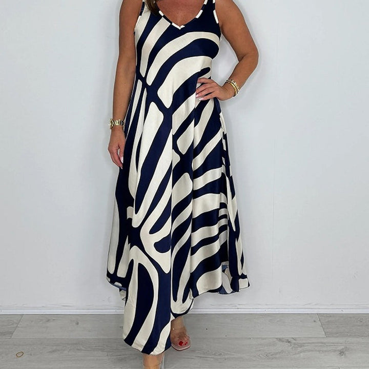Rodica - Rochie Maxi Elegantă Fără Mâneci Cu Decolteu în V
