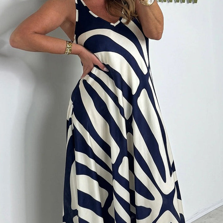Rodica - Rochie Maxi Elegantă Fără Mâneci Cu Decolteu în V