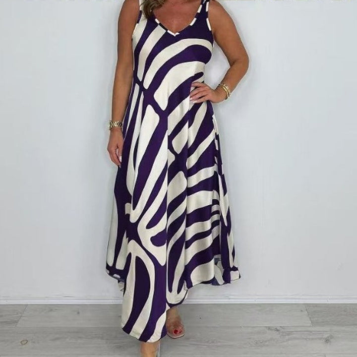 Rodica - Rochie Maxi Elegantă Fără Mâneci Cu Decolteu în V