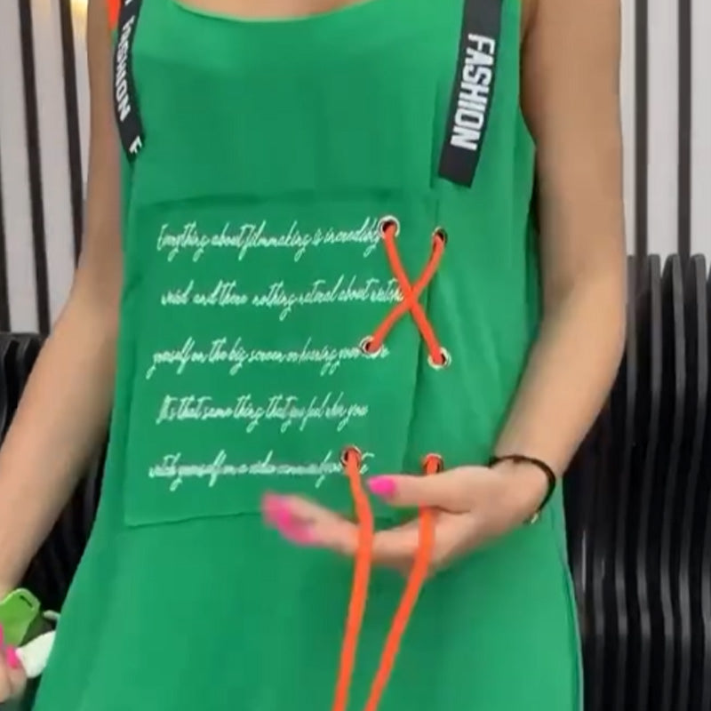 Wafia - Rochie Casual Fără Mâneci, Cu Imprimeu