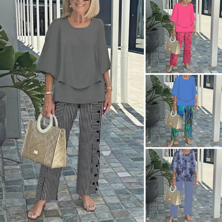 Laetitaa - Costum Casual Din Două Piese Cu Mâneci Scurte Și Imprimeu