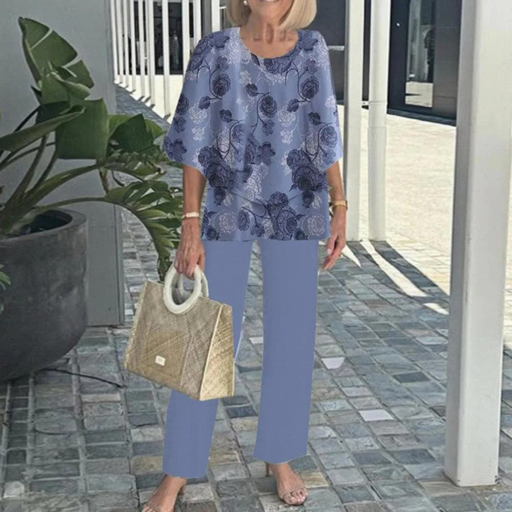 Laetitaa - Costum Casual Din Două Piese Cu Mâneci Scurte Și Imprimeu