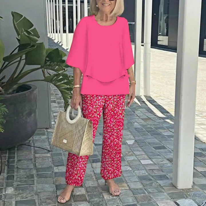 Laetitaa - Costum Casual Din Două Piese Cu Mâneci Scurte Și Imprimeu