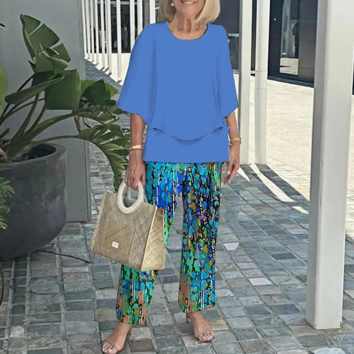 Laetitaa - Costum Casual Din Două Piese Cu Mâneci Scurte Și Imprimeu