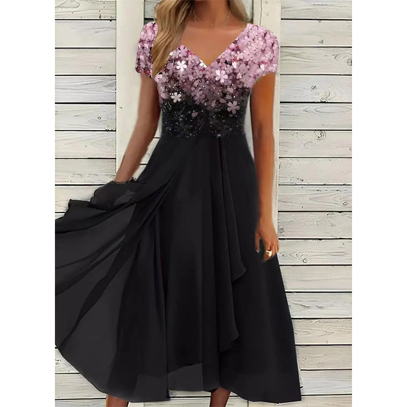 Doina - Rochie Elegantă Cu Decolteu în V și Imprimeu