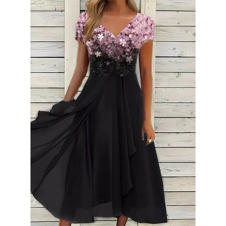 Doina - Rochie Elegantă Cu Decolteu în V și Imprimeu