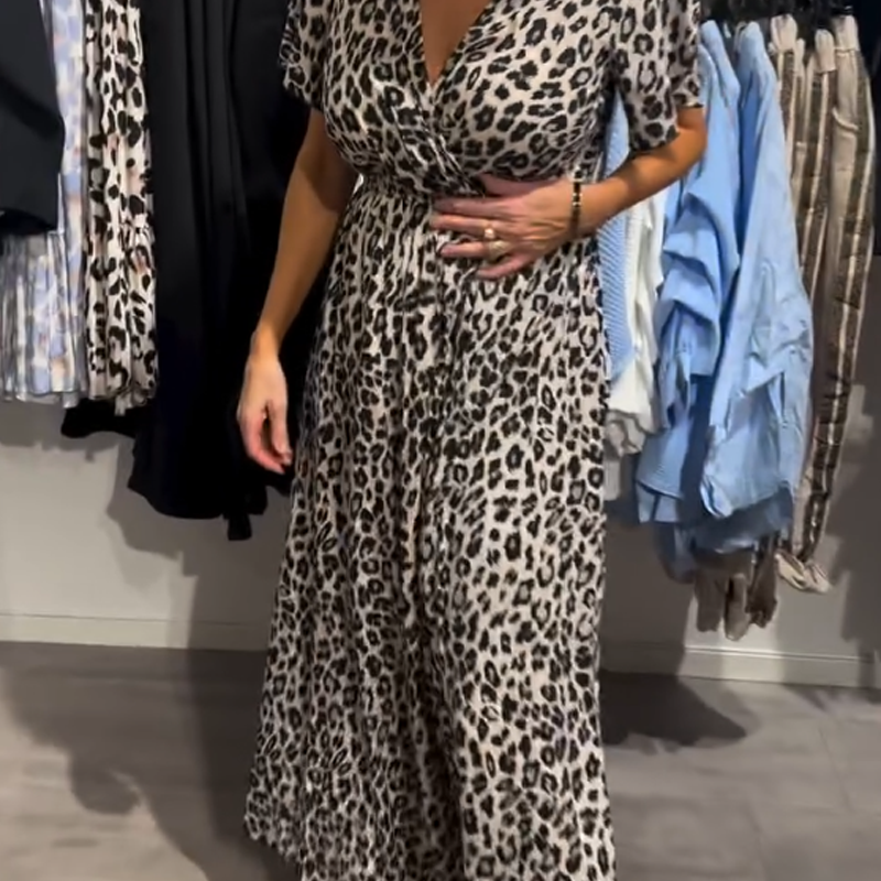 Sirina - Rochie Lungă Cu Imprimeu Leopard
